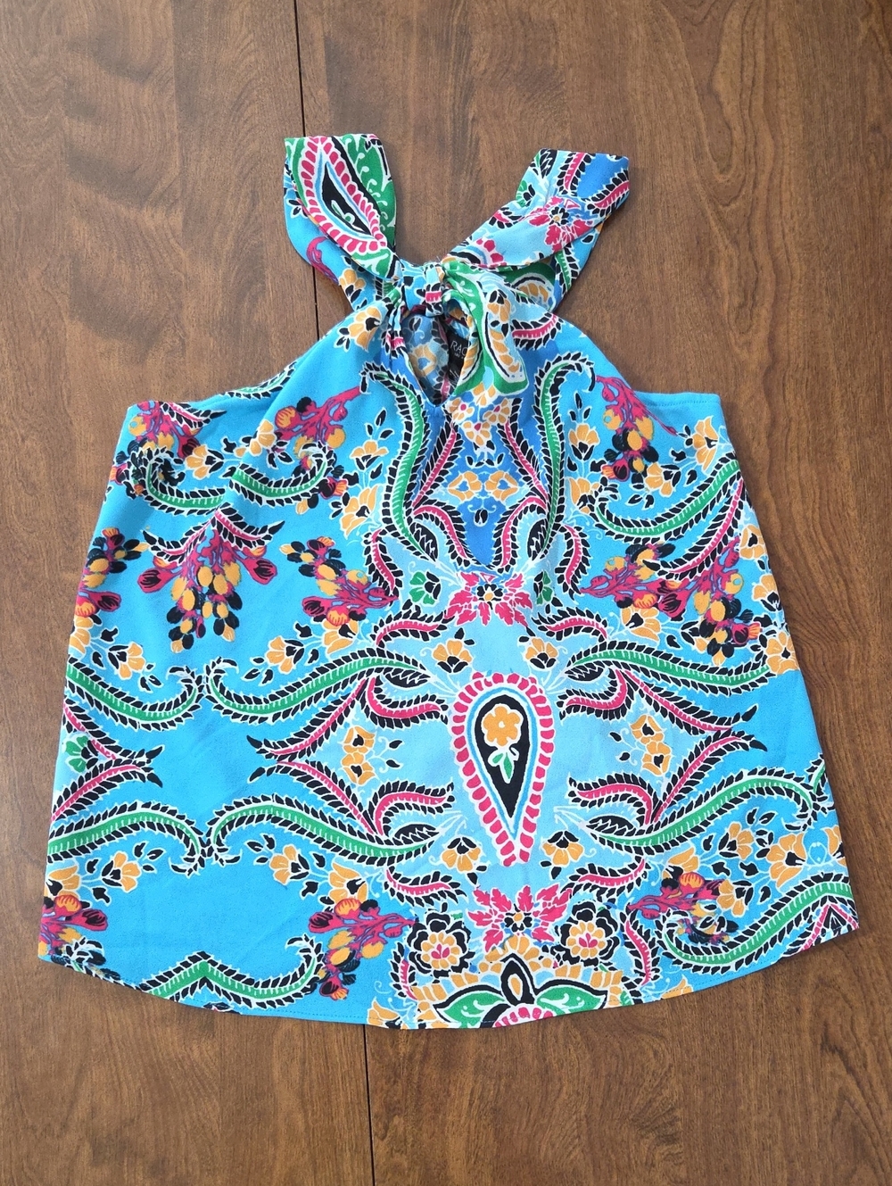 Rachel Zoe Turquoise Floral Paisley Twist Halter Neck Tank Top Size XS